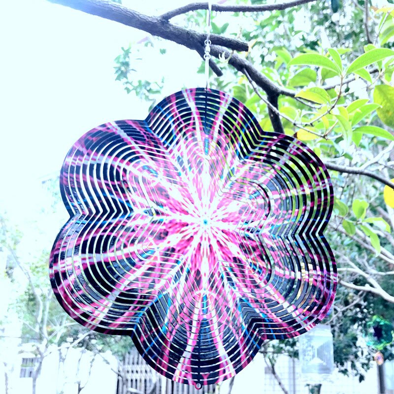 Vogels En Bloemen Rvs 3D Draaiende Wind Spinner Chime Spiegel Metalen Huis Tuin Decoratie Outdoor Indoor Ornamenten: 22x33cm lightning