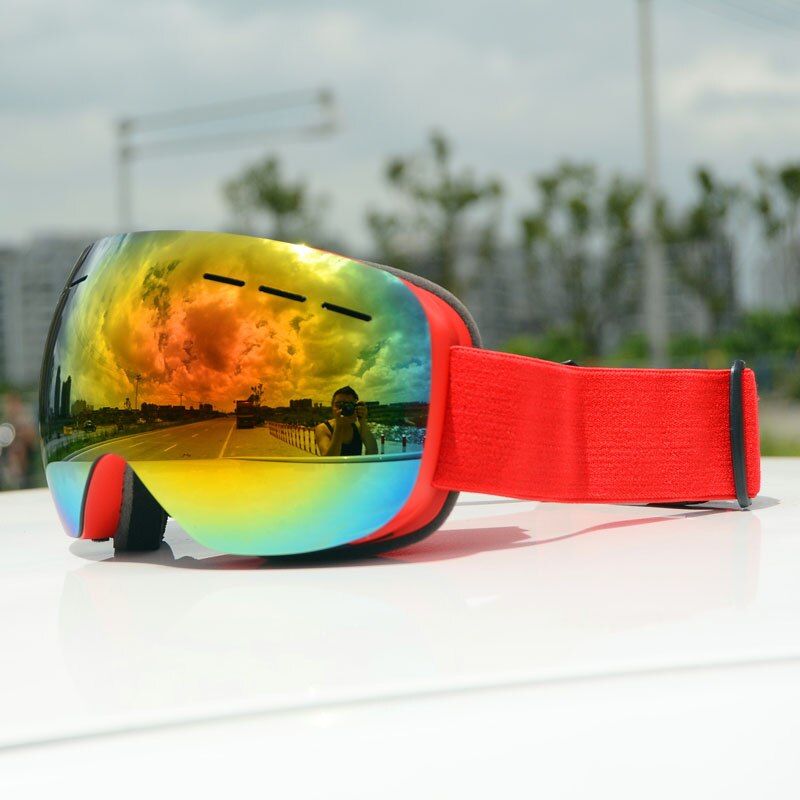Winter Brille Anti-Nebel-Ski draussen UV Schutz Skifahren Brillen Sport Winddicht Snowboard Schneemobil Männer Frauen Gläser Maske: rot rot