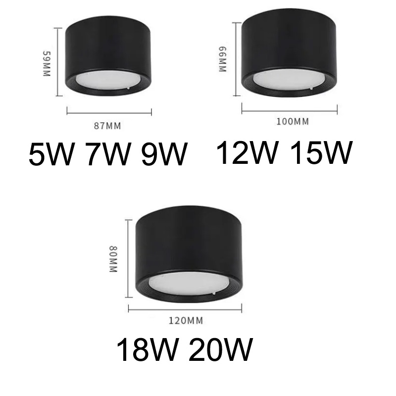 Nordisk modern utanpåliggande downlight led-taklampa spotlight 5w 7w 9w 12w 15w 20 wac 110 v 220v led-downlight inomhusbelysning