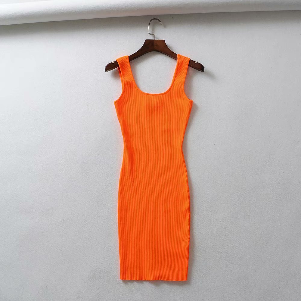 2020 vestido rosa neon verde verão, vestido com borrachas de fluorescência, bodycon, tanque, praia, casual, mini vestido: Laranja