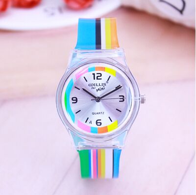 Regenboogstreep dames willis mini horloges hars tafel waterdichte dames tafel regenbogen horloges