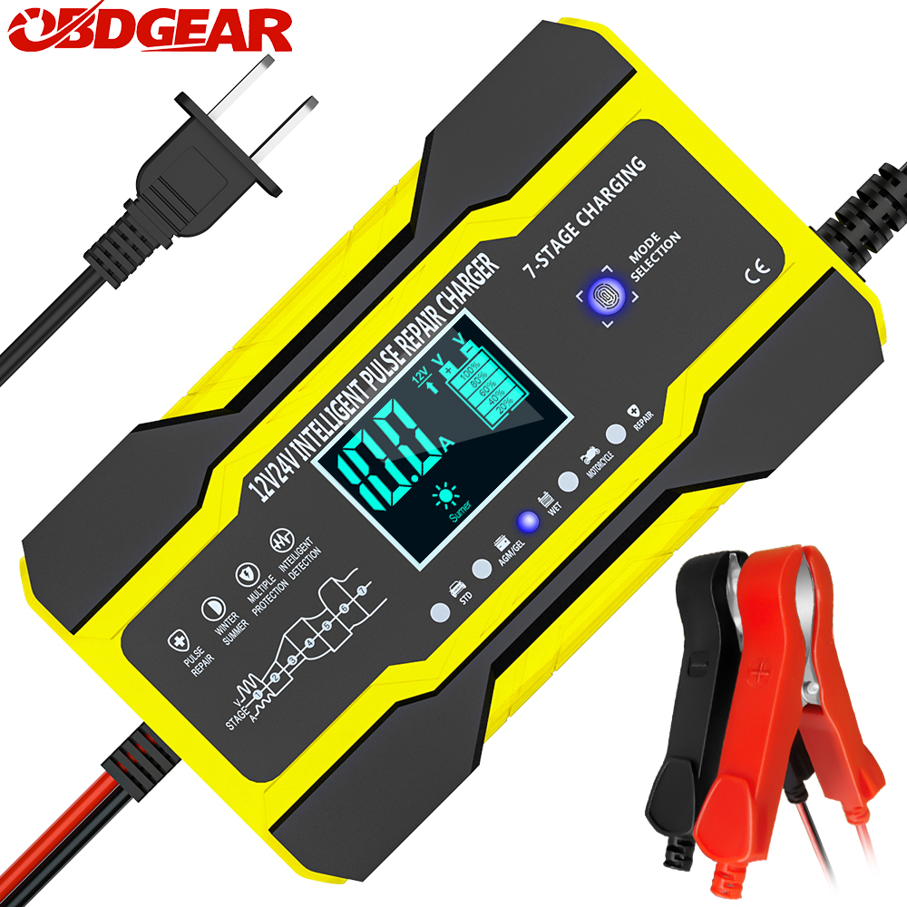Full Automatic Car Battery Charger 12V 10 A 24V 5A Pulse Repair LCD Display Smart Fast Charge Deep Cycle GEL Lead-Acid Charger