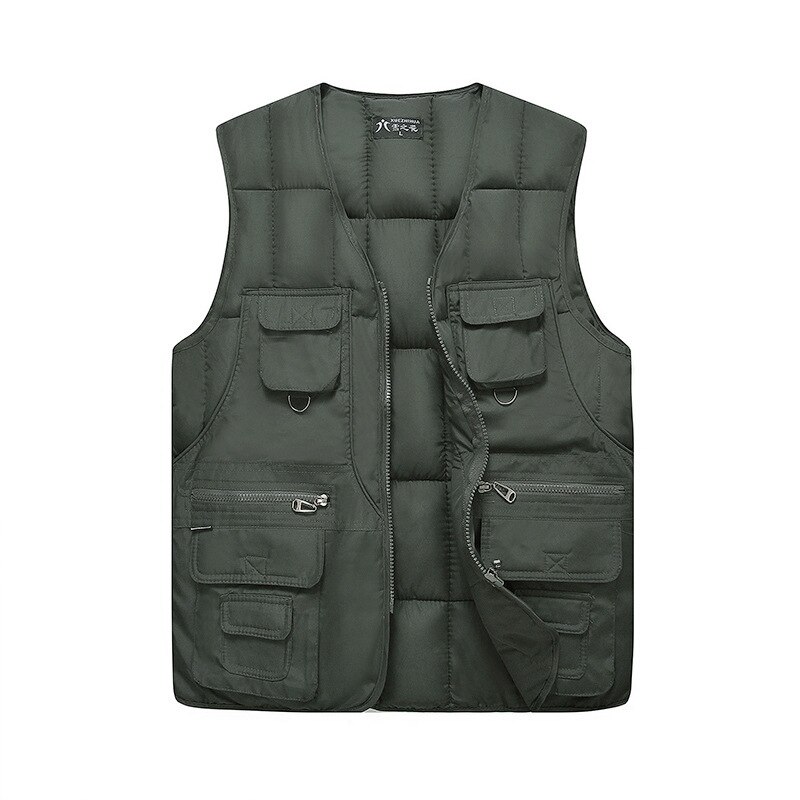 Efterår vinter herre #39 ;s varm tyk multi-lommer vest mandlig udendørs ridning fiskeri vandreture camping vindtæt ærmeløs vest 4xl: Militærgrøn / 4xl