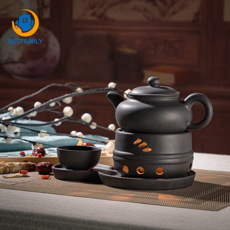 Vintage Ceramic Teapot Heating Base Coarse Pottery Tea Cup Warmer Heater Stove Tea Pot Base Candle Holder Japanese Teaware Warm
