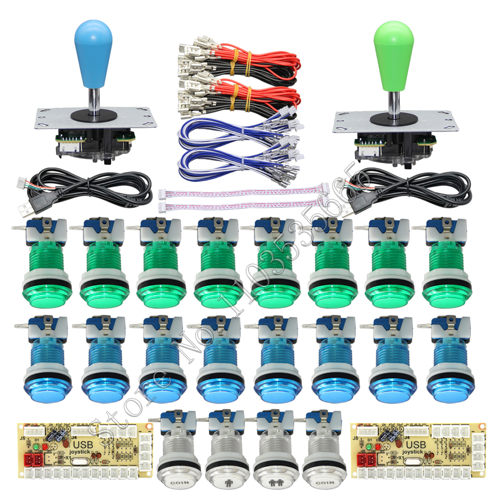 Gør-det-selv 2- spillers pc raspberry pi arkadespilsæt med led-trykknap amerikansk joystick usb-encoderkabler mame jamma-dele: Hvid