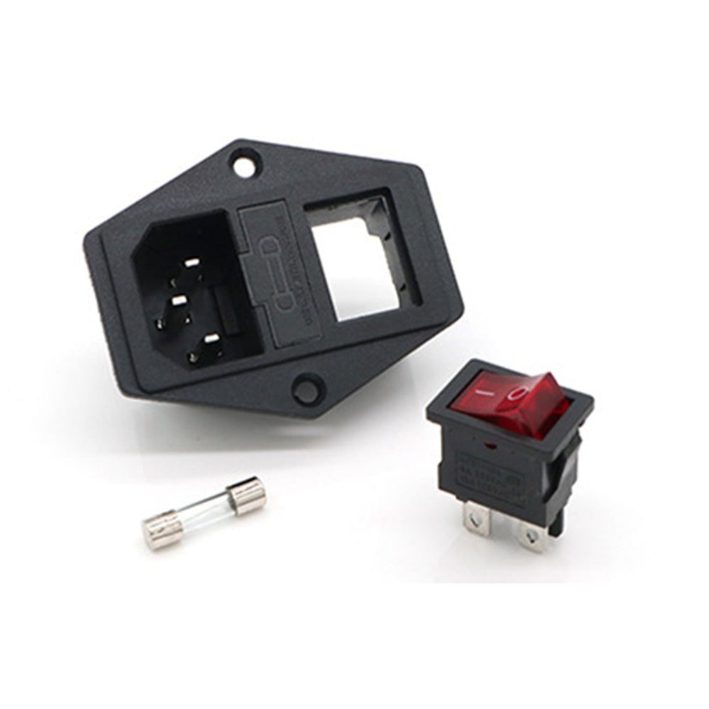 Power switch AC 3pin AC power socket with red triple rocker switch tripod copper feet with 3d protection printer fuse random