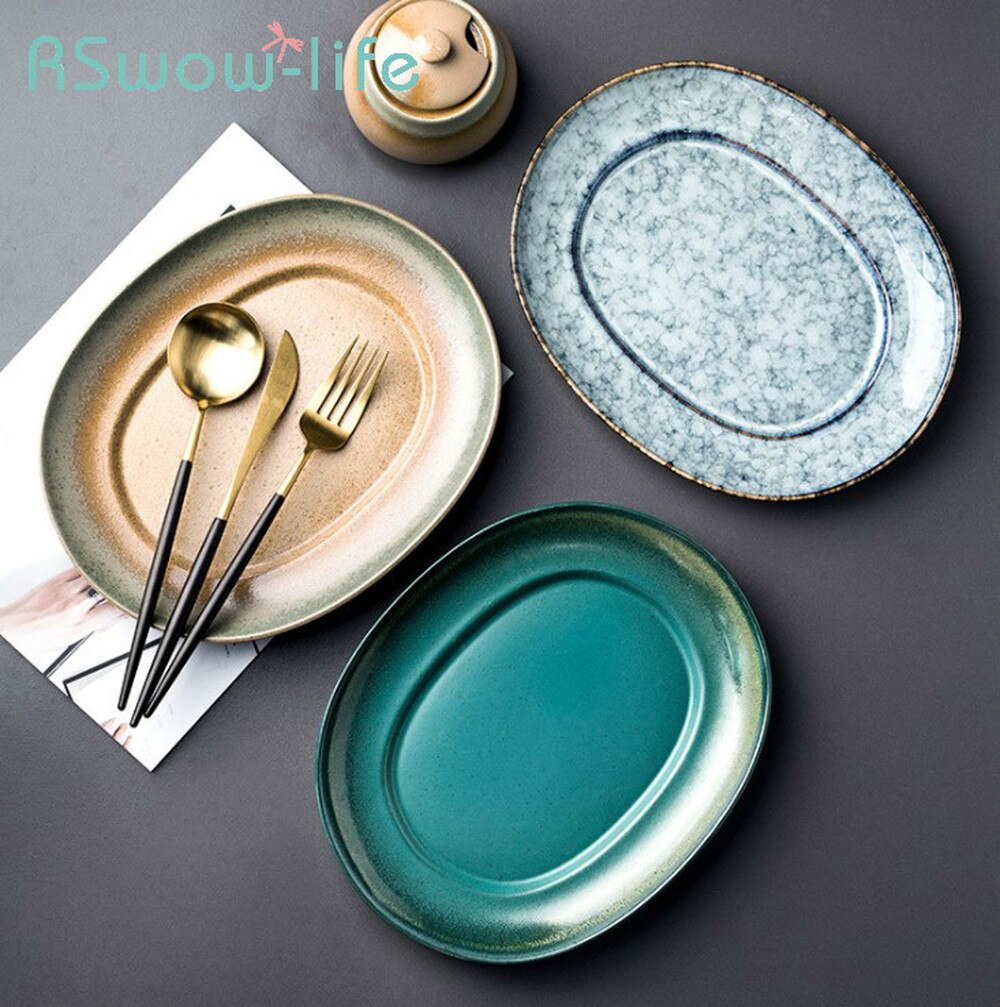 24.5*19.7*2.8cm Japanese Ceramic Dish Oval Home Large Dish Fish Plate Kitchen Plates For Ceramic Dinner Plates