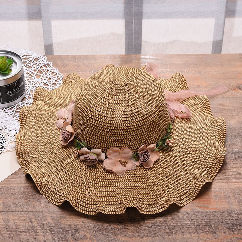 Koreaanse dameshoed met grote golvende bloemen, strandhoed voor buiten, zonnehoed voor dames, zomermutsen: 3