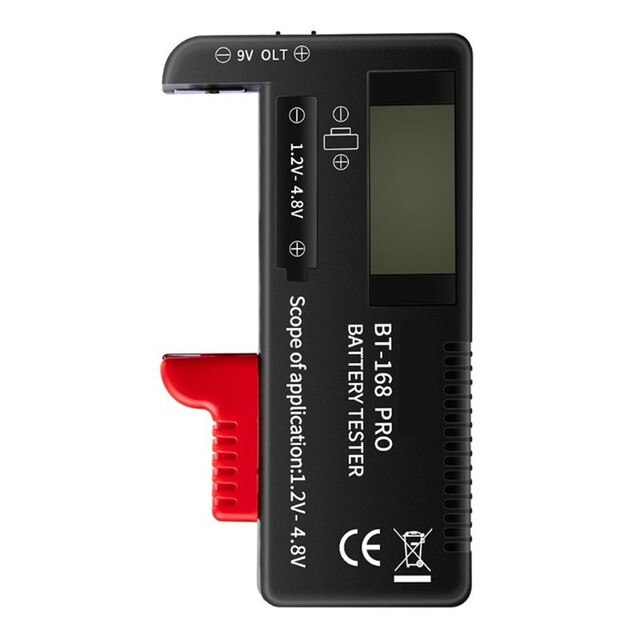 Probador de batería Digital BT168, comprobador de voltios para botón AA AAA 9V, probador de batería de varios tamaños, herramientas medidoras de voltaje BT168D BT-168D: Negro