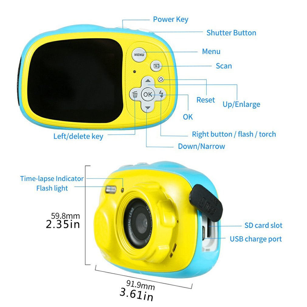 2.0 pollici IPS HD dello schermo Bambino della Macchina Fotografica Impermeabile Per ChildrenMulti-funzione di Visualizzazione Per Bambini Fotocamera Digitale Video Foto regalo