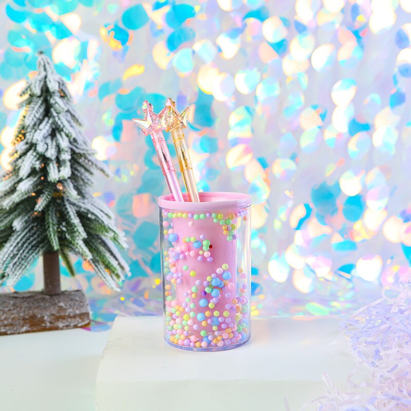 Soporte de bolígrafo de espuma, bonito organizador de escritorio, estilo Kawaii, papelería, para estudiantes: Round Pink