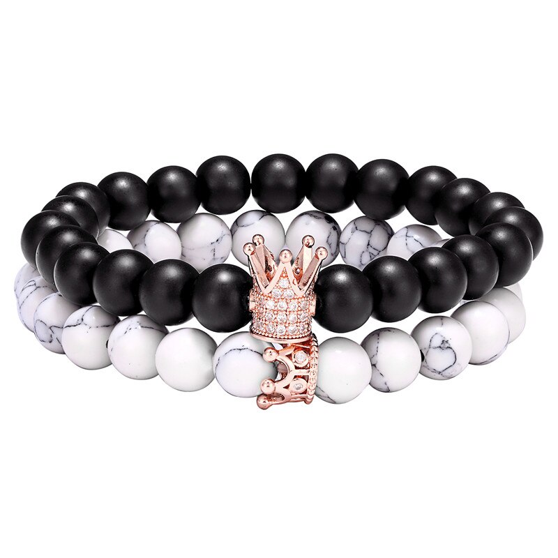 8mm Natural Stone Bead Bracelet and Bracelet King Queen Couple Bracelet (Couple) He and Her Handmade Ornaments TR-3: 5