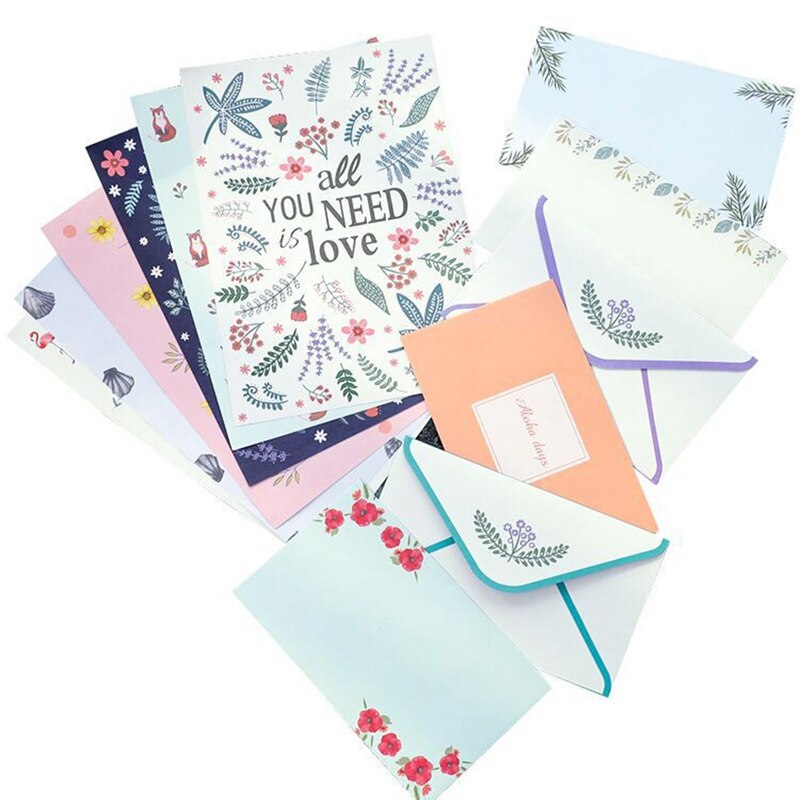 1 conjunto/6 pçs coreano criativo pequeno fresco flores carta envelopes de papel adorável romântico colorido cartas envelopes + papelaria