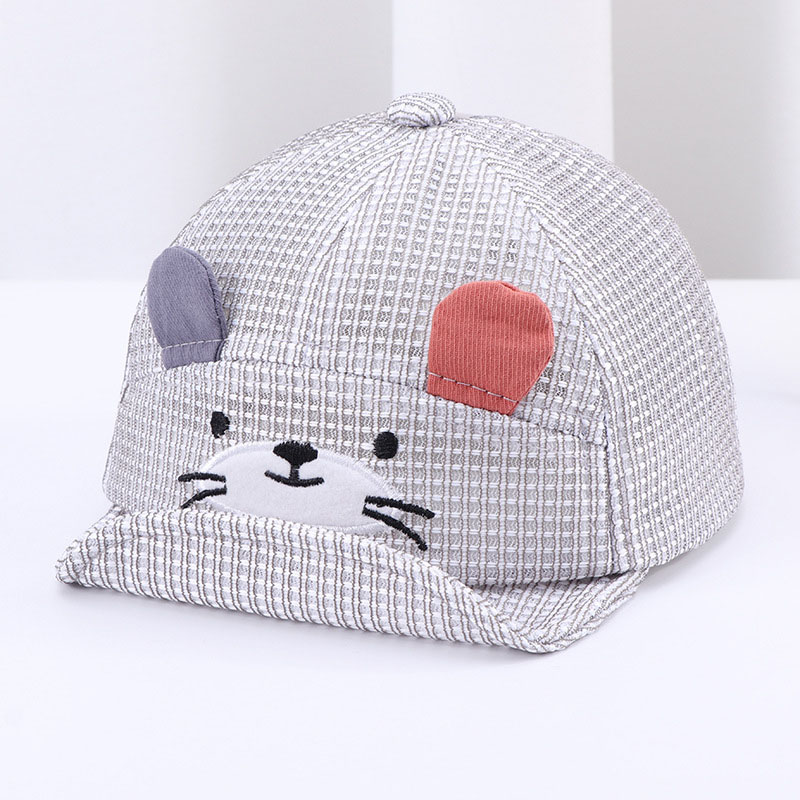 Cute Bear Baby Baseball Cap Summer Spring Cartoon Animal Soft Brim Adjustable Cotton Baby Hat Outdoor Children&#39;s Cap: gray