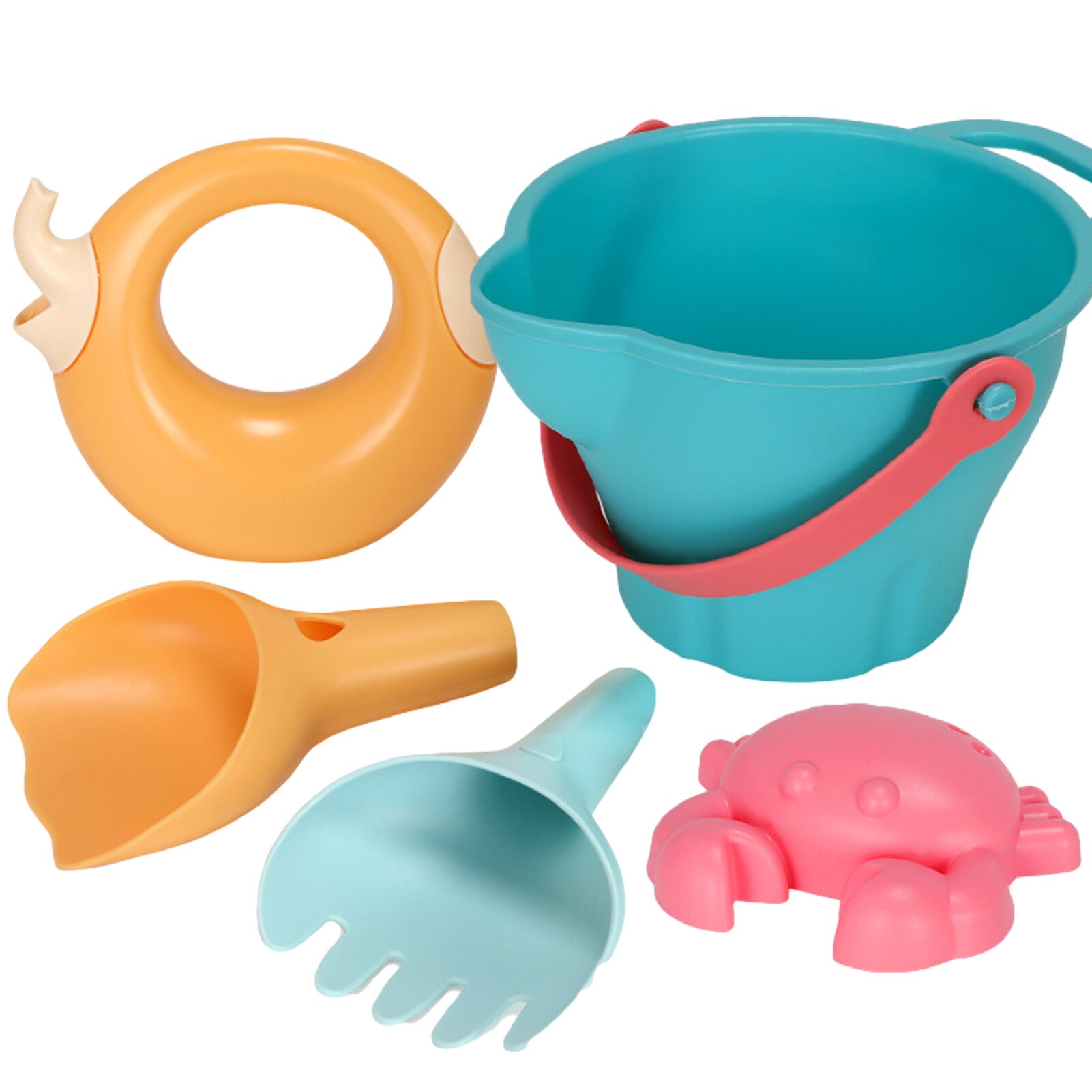 Juguetes de playa para niños, kit de juguetes playeros infantiles, baldes, palas, caja de arena, rastrillo, animales marinos de goma suave para niños pequeños, 5-17 uds.: 5cps