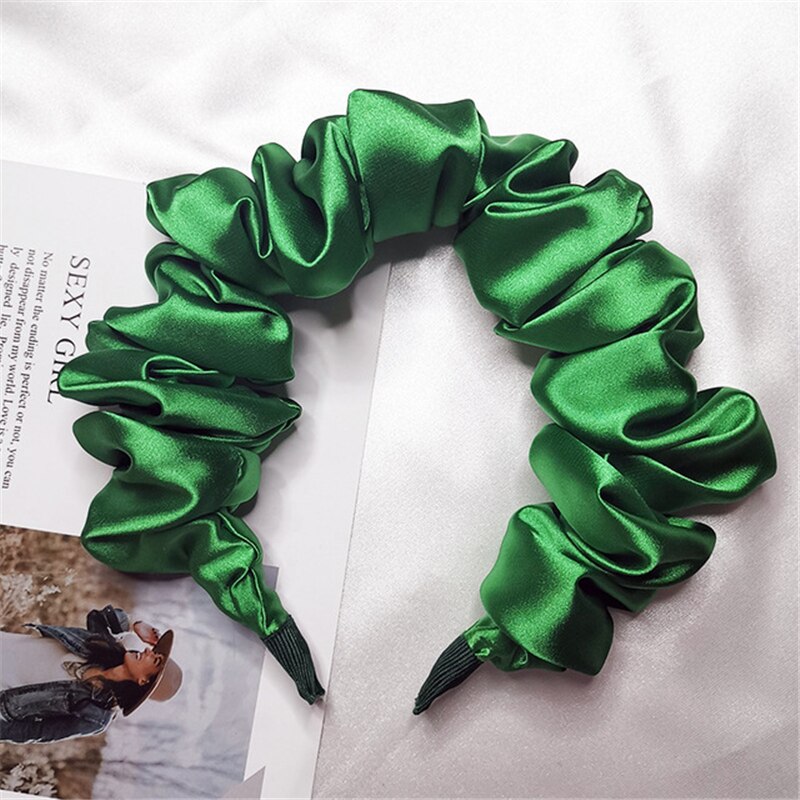 1 pc castone donne ragazze pieghe stile coreano morbido tinta unita fascia per capelli accessori per capelli fascia moda raso Hairhoop copricapo: Green