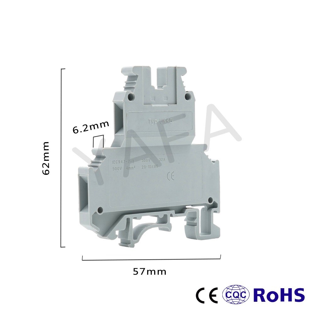 10pcs/lot UKK5 in Rail Screw Type Fuse Terminal Blocks grey UKK5