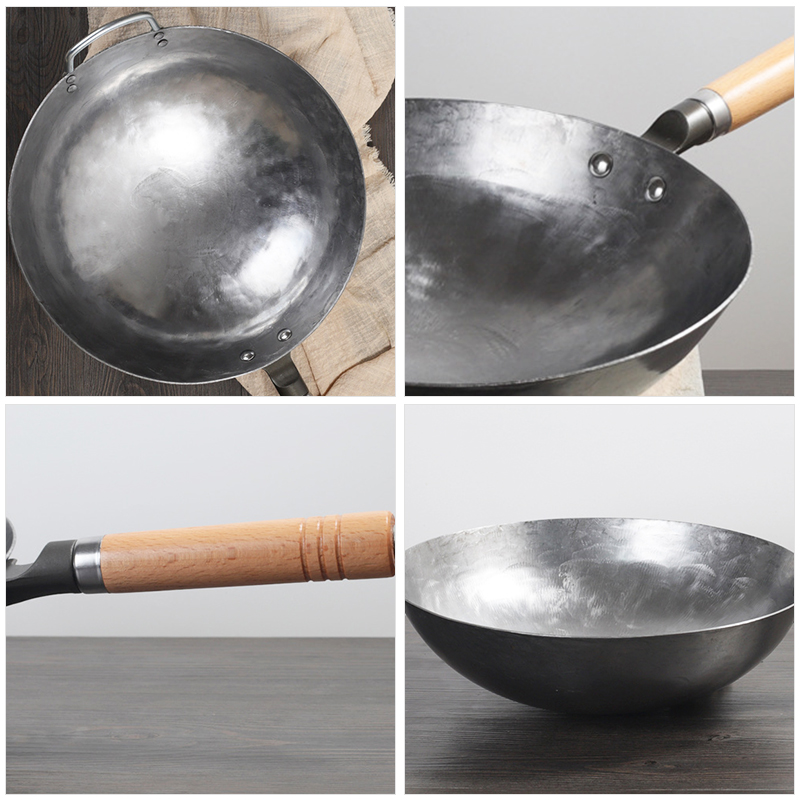 Iron Wok Traditional Handmade Iron Wok Non-stick Pan Non-coating Gas Cooker Cookware