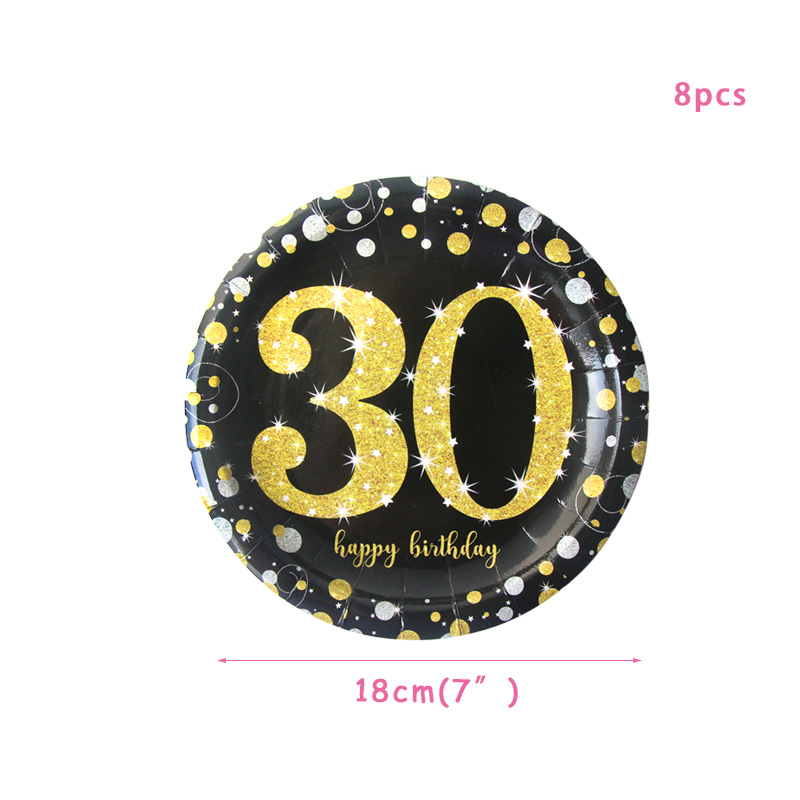30th Birthday Party Supplies Black Gold Disposable Paper Plate Cup Banner Number 30 Balloons for Men Woman 30 Birthday Party: Olive