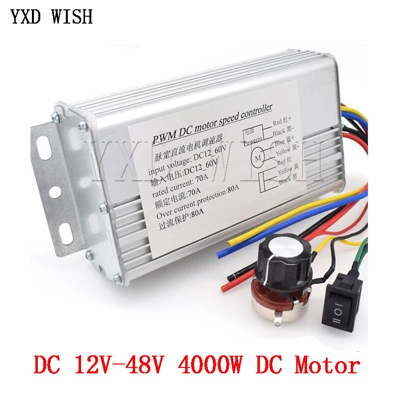 4000W Lineaire Onder Belasting Metalen Dc Motor Controller Dc 12V-60V 70A Verstelbare Drive Control Regulator pwm Motor Speed Controller