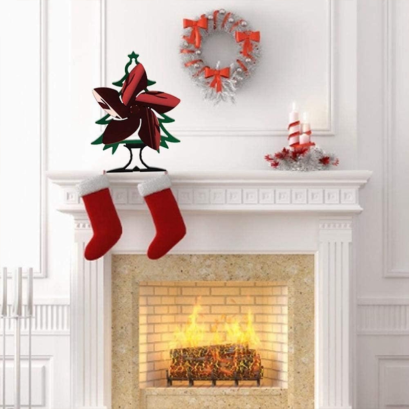 Christmas Tree Fireplace Fan 5-Blade Heat Powered Stove Fan Burner Eco Fan Quiet Home Fireplace Fan Efficient Heat