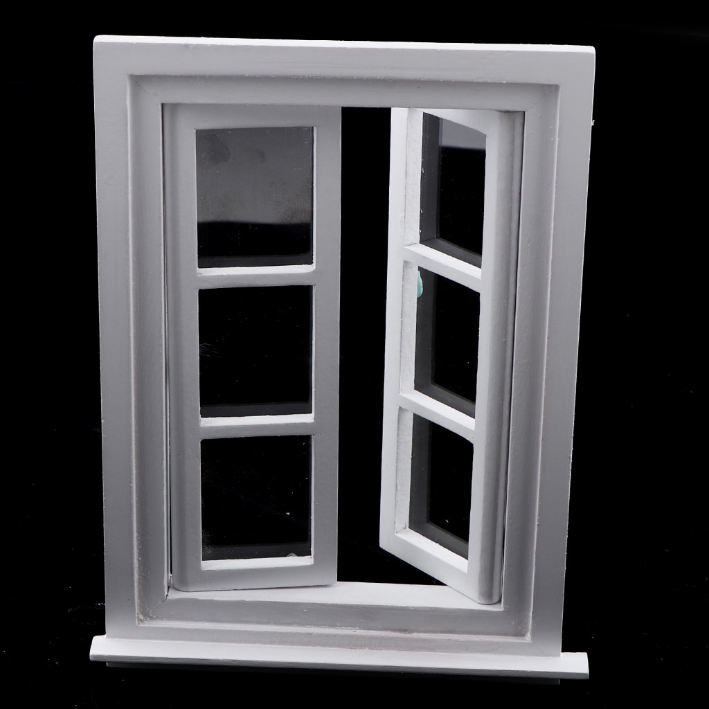 Miniature White Wooden Window, Furniture for 1/12 Dolls House DIY Decoration Accessories