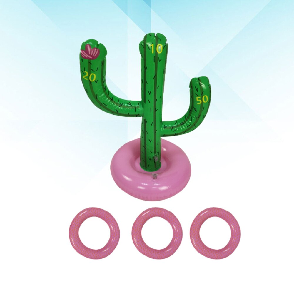 1 conjunto de pvc cactus inflável em forma de festa de praia brinquedos crianças anel lance brinquedo (1pc cactus + 3 pces anel)