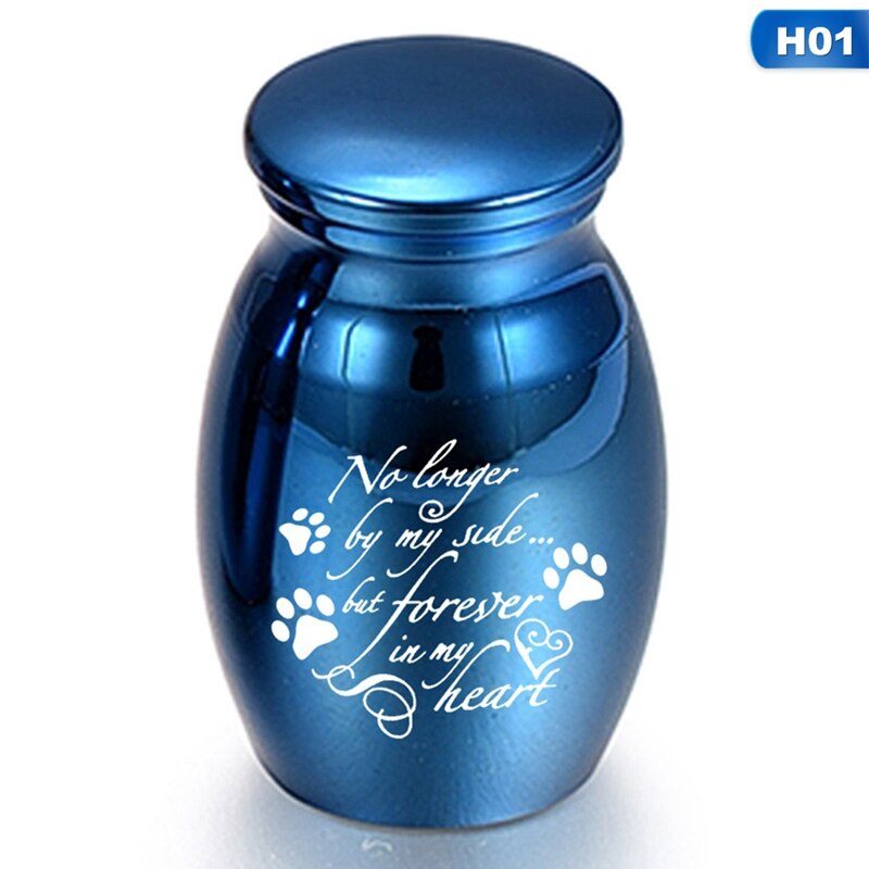 Blauwe as-herdenkingssteen voor huisdieren, liefdeshart, engelen vleugels, mini-urn, as-houder, as-urn, rouwcontainer, pot