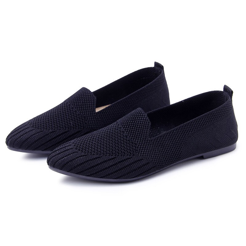 Moda lato kobiety mieszkania szpiczasty nosek komfort ślubne baleriny damskie obuwie damskie płaskie obuwie dzianinowe sandały Slip-on: Black / 38