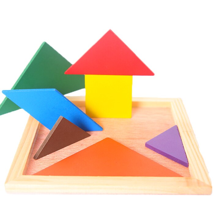 Houten tangram puzzel van 7 stukjes, kleurrijk vierkant, iq-spel, hersenkraker, intelligent educatief speelgoed voor kinderen
