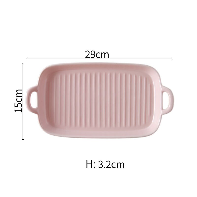 Nordic Solid Rectangle Ceramic Dinner Plate Double Ears Heat Resistant Porcelain Cheese Baking Plate Steak Sushi Fruit Tray: Rectangle Pink