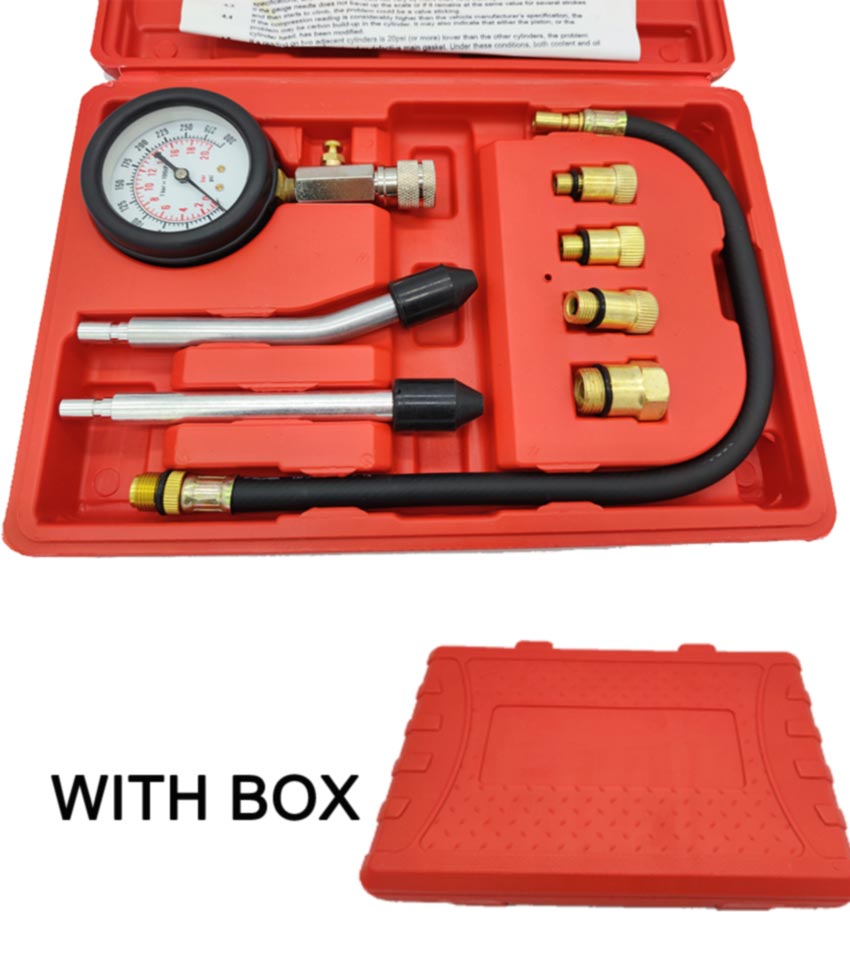 8 PCS Gasoline Engine Compression Tester Cylinder 0-300 PSI Automobile Pressure Gauge Kit with M10 M12 M14 M18 Adapter: Yellow