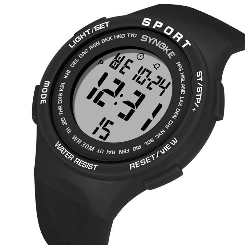 Synoke Vrouwen Horloges Sport Horloge Ultralight Grote Wijzerplaat 30M Waterdichte Led Studenten Elektronische Mannen Horloges Relogio Masculino: Black