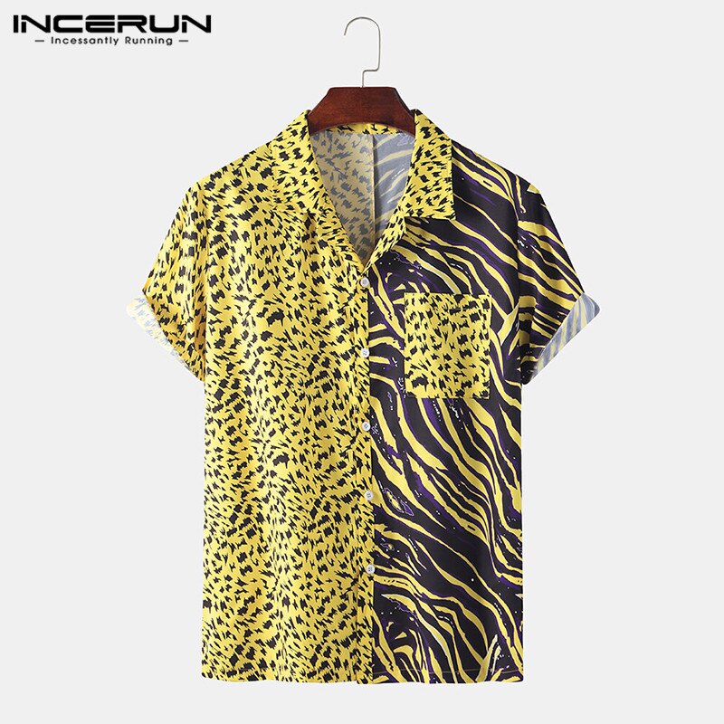 Sommer mænd skjorte print patchwork kortærmet revers stilfuld personlighed strand mænd hawaiiansk skjorter streetwear camisa incerun