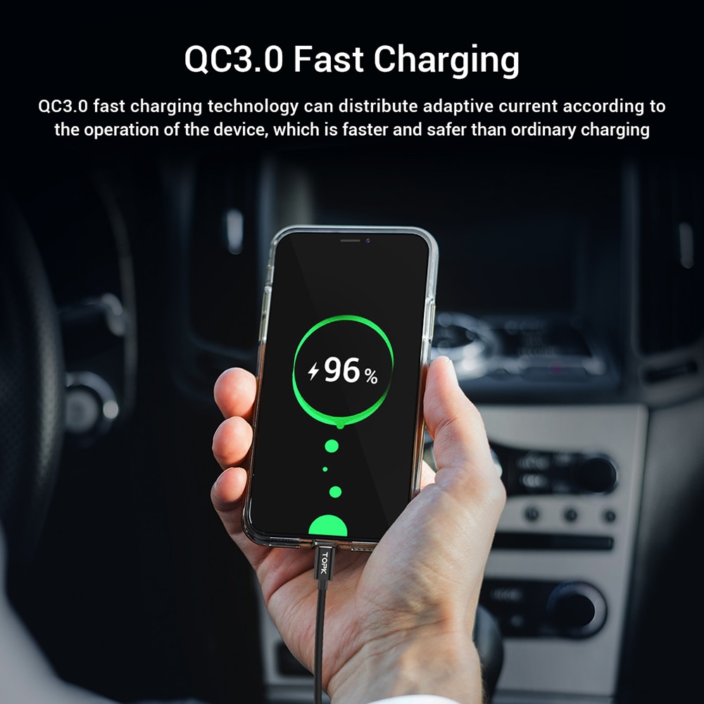 TOPK USB Car Charger Quick Charge 3.0 Dual USB Mobile Car Phone Charger with Bluetooth 5.0 FM Transmitter HandFree MP3 Card