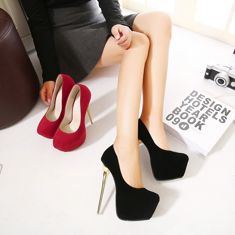 Sexede pumps bryllup kvinder fetish sko højhælede stripper flock pumps 16 cm zapatos mujer jkmm 8
