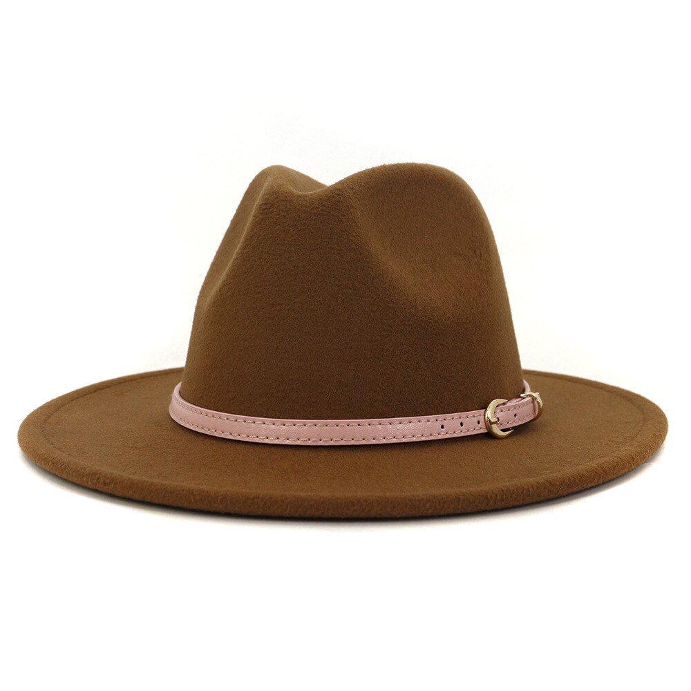 Fs roze vilten hoed winter fedora hoeden dames imitatie wol mix brede rand panama klassieke britse herfst dame jazz pet voor heren: Khaki
