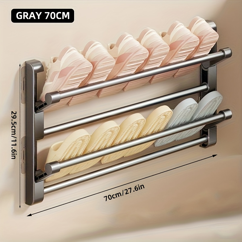 Wieszak na kapcie łazienkowe montowany na ścianie bez dziurkacza Dwuwarstwowy wieszak na kapcie Półka na buty Składany stojak na kapcie Organizer na buty: zielone światło