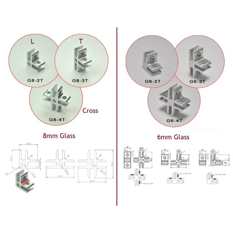 4Pcs/Lot 6mm 8mm Aluminum Glass Clamp Shelf Clip With Screws Displaying Glass Wine Fish Tank Clamp Acrylic Clamp