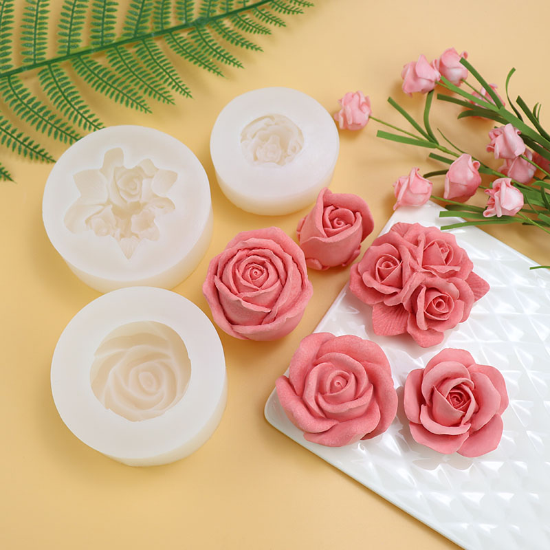 Moldes de silicona de yeso para hacer jabones artesanales, moldes de flores para pasteles, moldes de rosas de yeso