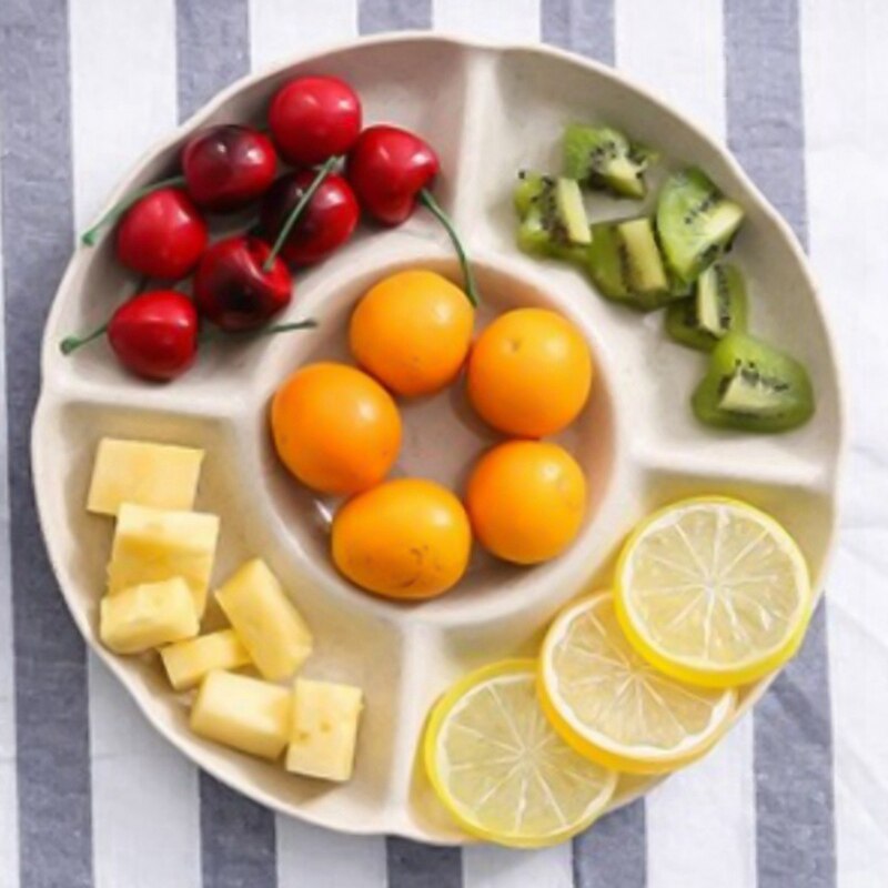 Hvede halm spelt frugt tallerken rund fem-korn melon frugt tallerken snack snack nødde frugt tallerken: Beige