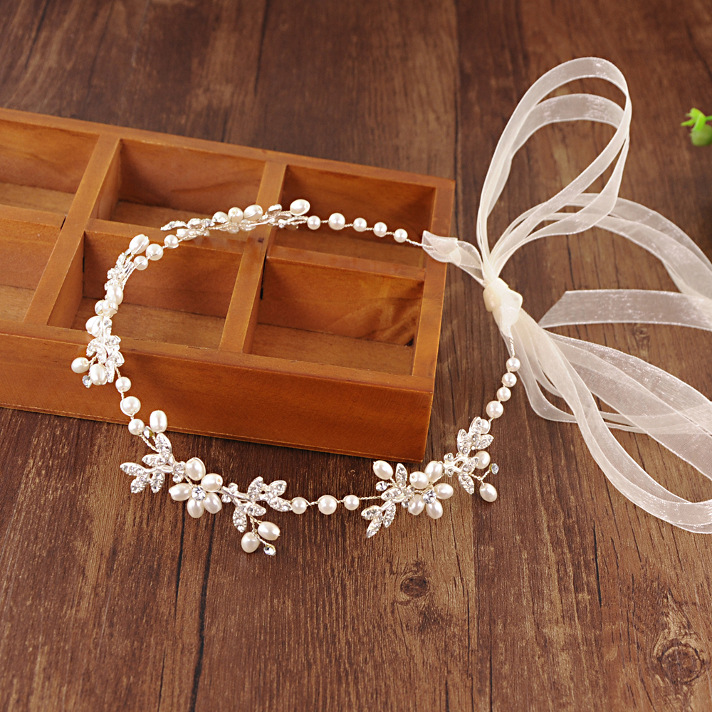 ZMHP152 Wedding Hair Accessories Bridal Hair Jewelry Bridal Hair Vine Bridal Hairband Wedding Hair Tiara Bridal Headwear: Ivory Organza