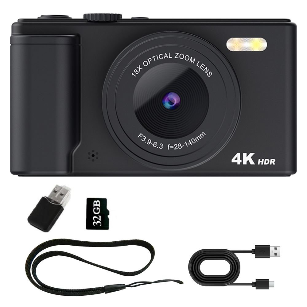 4K Digital Camera Photography Camera 18X Zoom 64MP Autofocu Vlog Video Recorder Compact Camera 2.8 Inch 180° Flip Screen CCD: green
