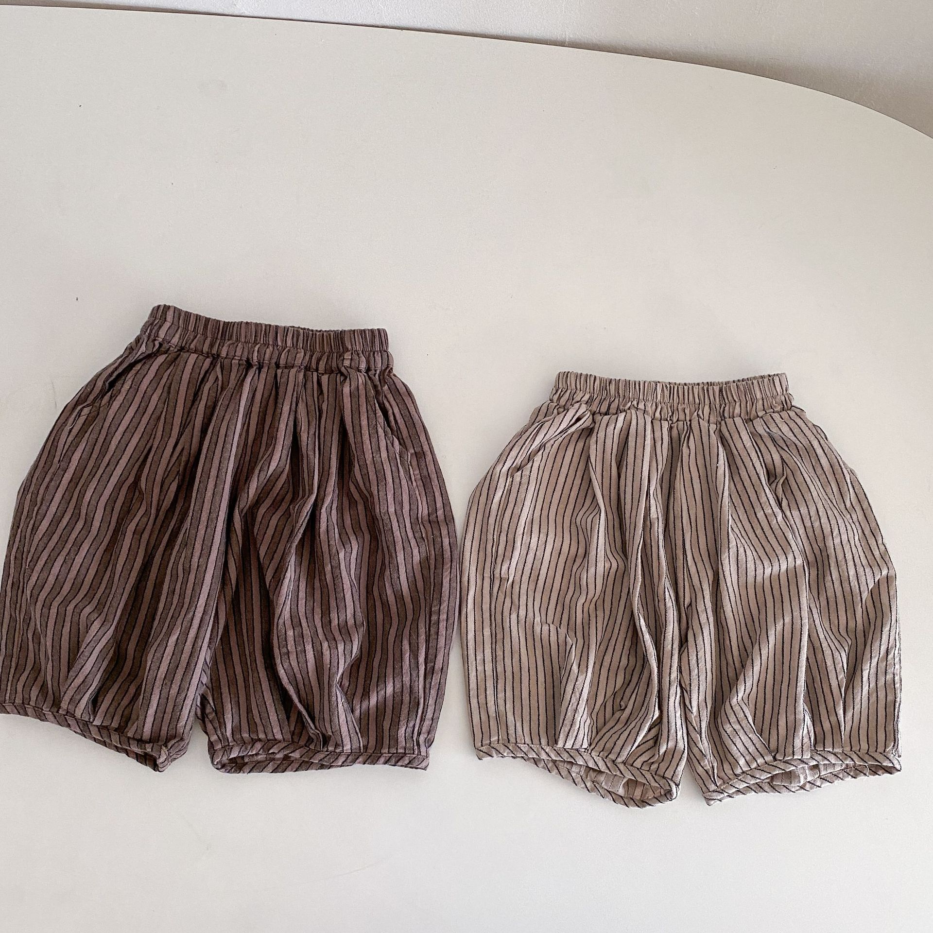 Pantalones cortos de verano para niños, pantalón corto a rayas, holgado, informal, de algodón, combina con todo, L