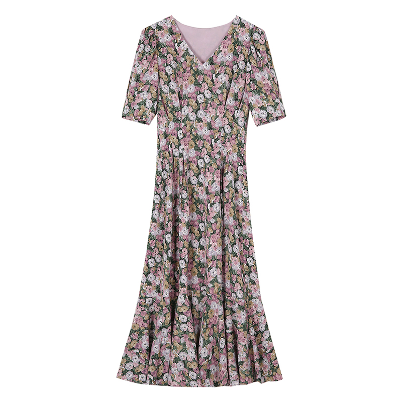 Conjunto de 2 piezas de , Blazer de mujer, abrigo cruzado y cuello de pico, manga corta, vestido con estampado Floral, ropa Vintage SL521: dress / S