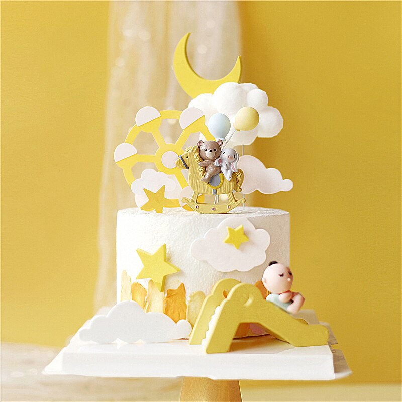 Björn rutschkana dekoration tårta topper för baby shower kanin häst födelsedagsfest baktillbehör barnstjärna moln dessert söt