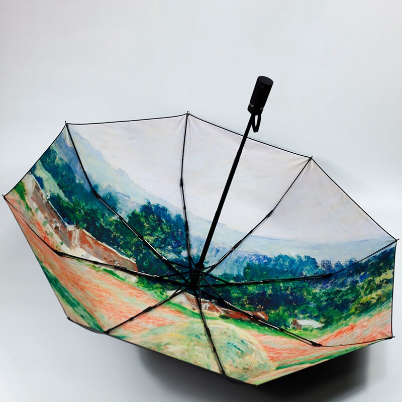 Claude Monet Oil Painting Umbrella Portable Manual 3-fold Rain Sun Umbrella For Women Parasol: automatic umbrella-5