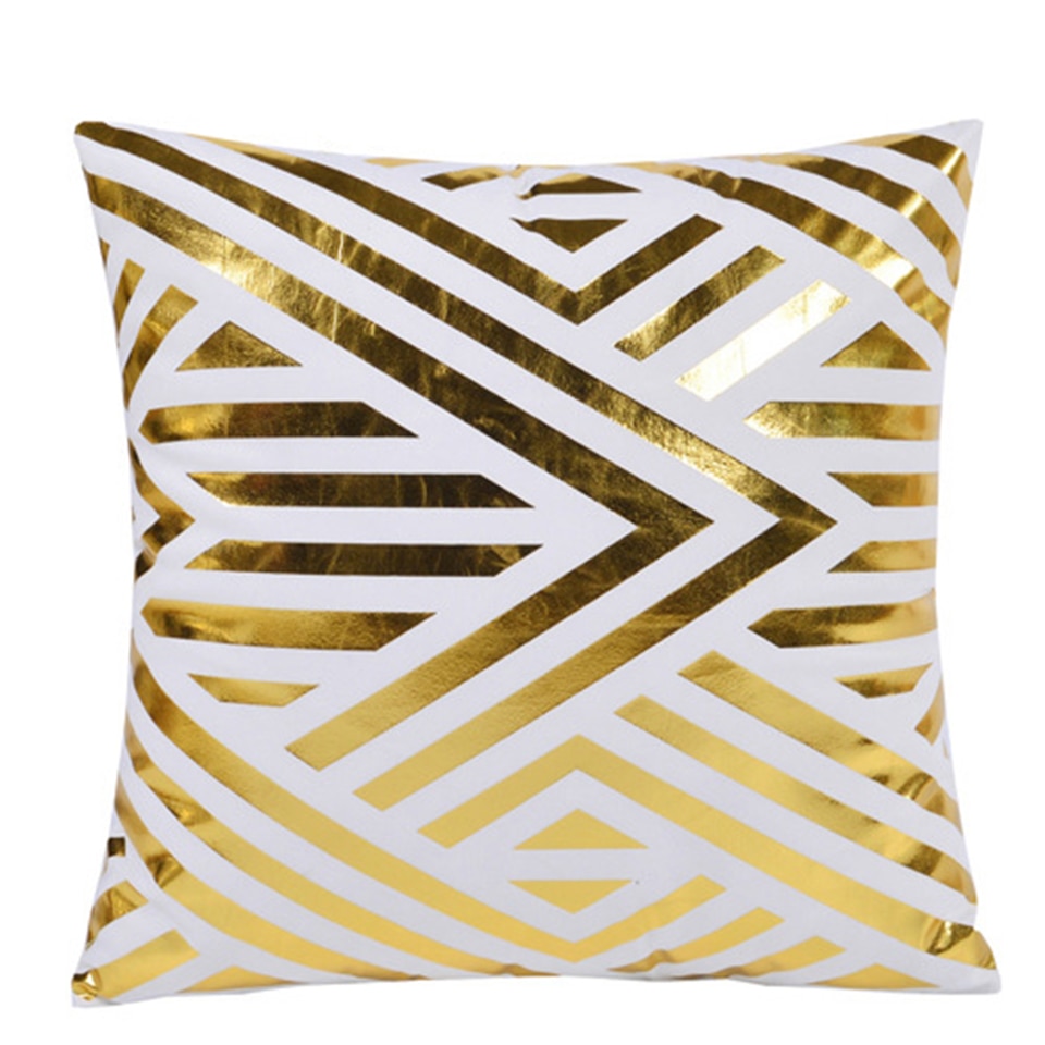 BeddingOutlet Bronzing Kussenhoes Goud Zwart Wit Kussensloop Geometrische Decoratieve Kussensloop Sofa Blad Kussenslopen 45x45