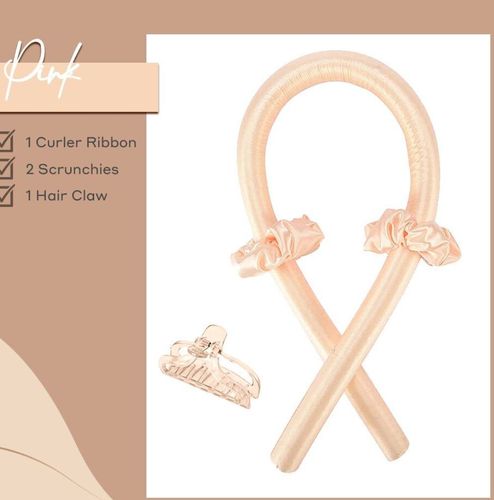 Heatless Curling Rod Headband Lazy Curling Ribbon Make Hair Curly hair rollers curlers flexi rods wave formers: Pink