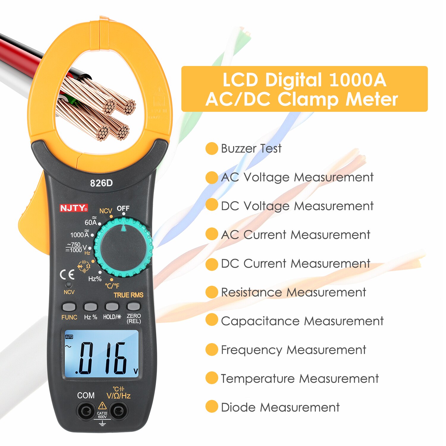 Njty Digitale Stroomtang 6000 Graven Auto Range Multimeter Met Ncv Test Ac/Dc Spanning Ac Draagbare Handheld multimeter